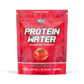 Red package of Malti Protein Water Strawberry flavor on a white background