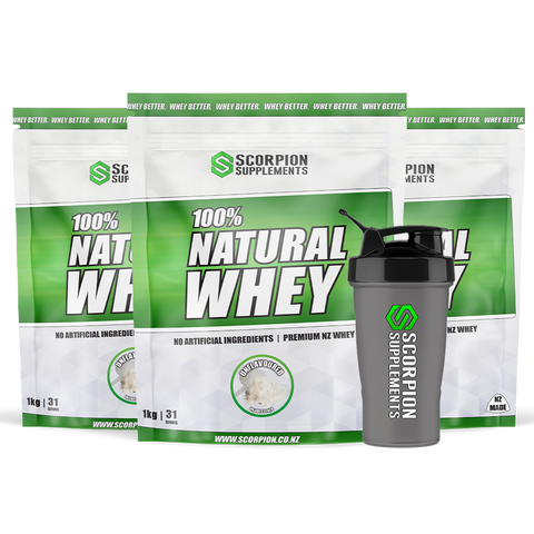 100% NATURAL WHEY PROTEIN 3KG w/FREE SHAKER
